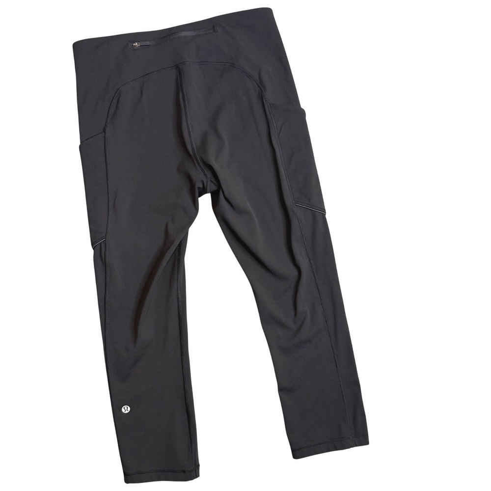 Lululemon Speed Up Crop Leggings Womens Size 6 Black Pockets Reflective